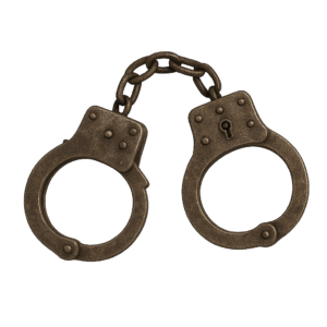 Rusty handcuffs decoration from the family friendly Jailbreak escape room.