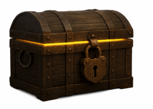 Treasure chest decoration from the family friendly Pirates of Tortuga escape room.